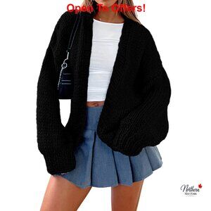 Chunky Knit Cardigan, Open Front, Shawl Collar, Loose Fit, Long Sleeve